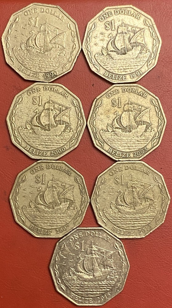Belize 🇧🇿 7x $1 1 Dollar coins 1990-2015 All Different Dates