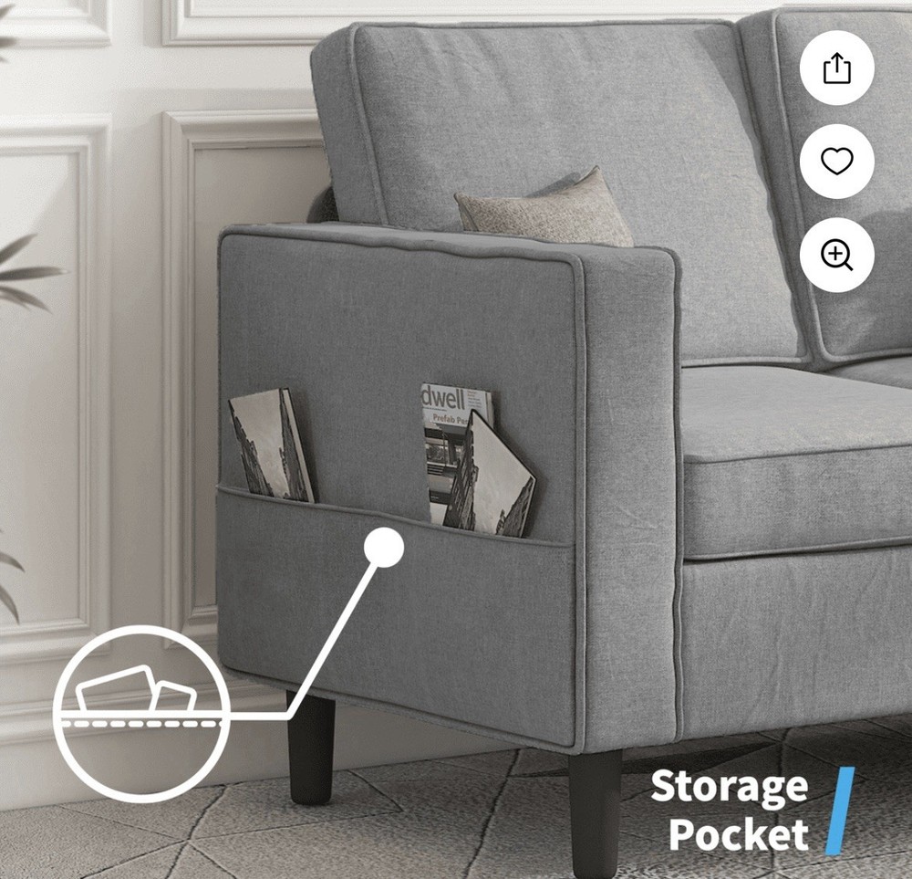 Modern Gray Sectional Sofa Couch with Storage Ottoman – Removable Chaise