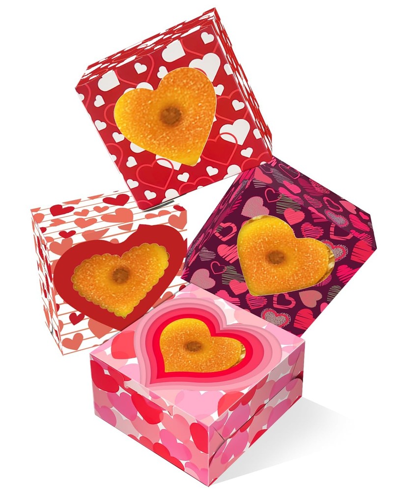 60 PCS Valentine Cookie Boxes 4x4x2.5 Inch Macaroon Bakery Boxes Window