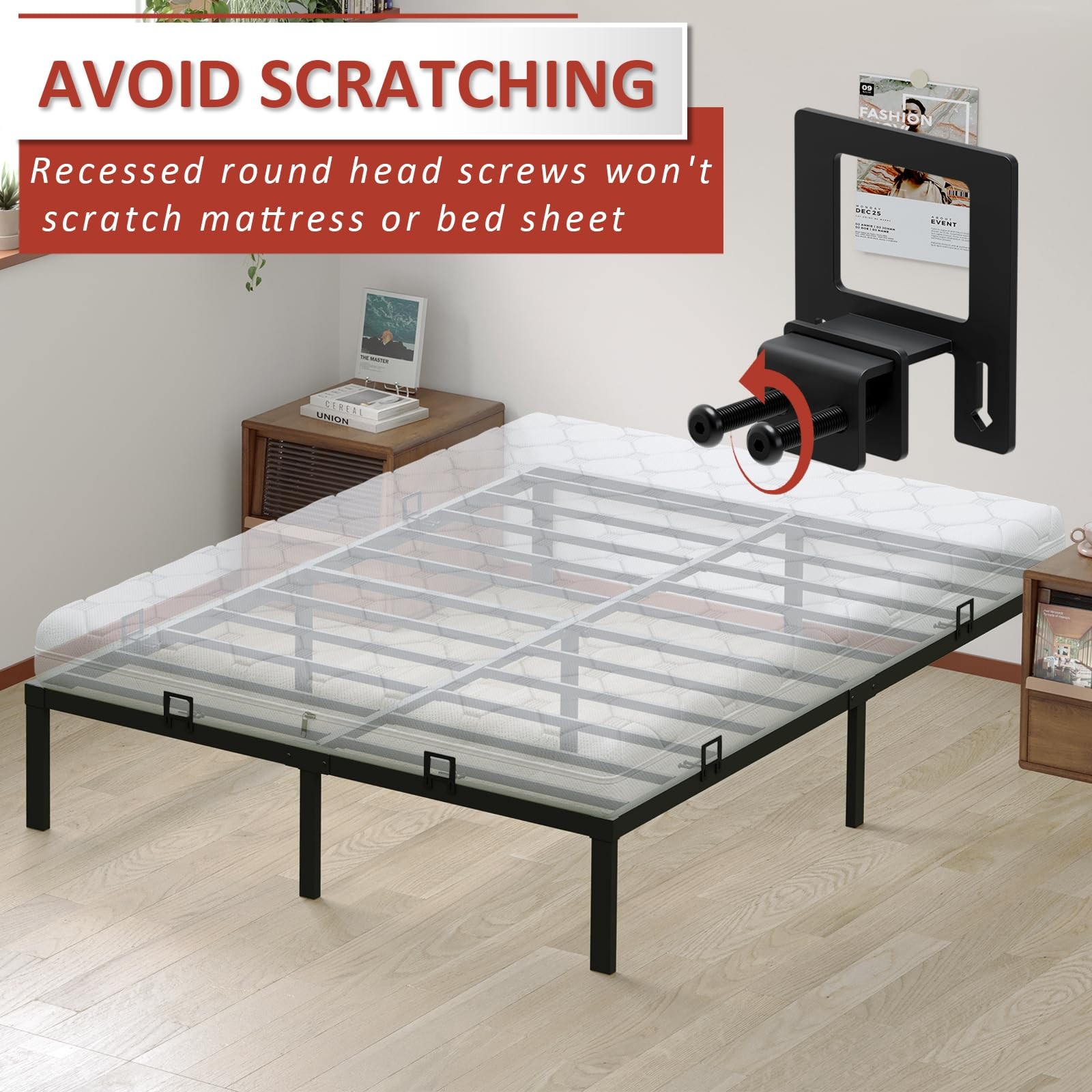 6-Pack Non-Slip Mattress Grippers for Metal Full, Twin, Queen, King, Black