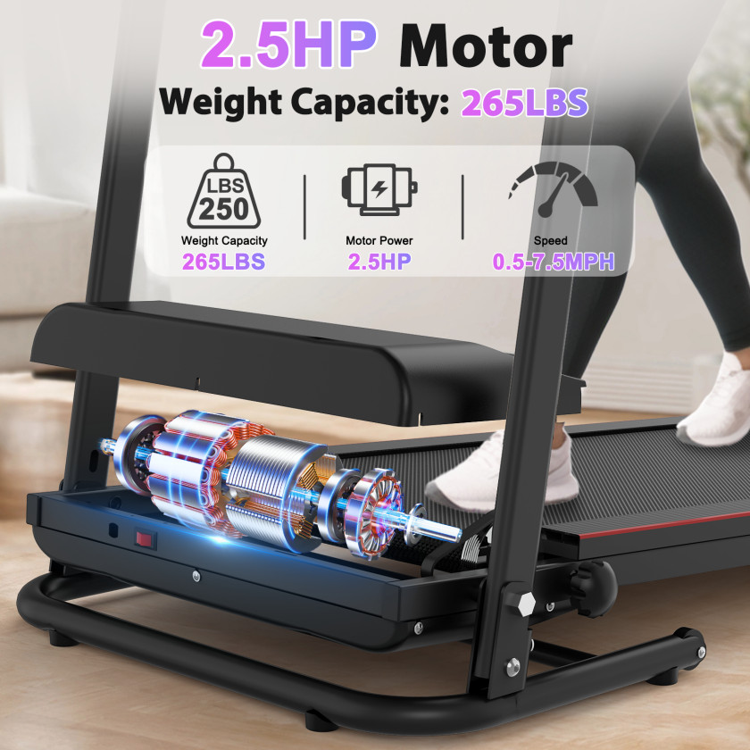 Foldable Treadmill With Cup Holders & Three-stage Adjustment & LED Display