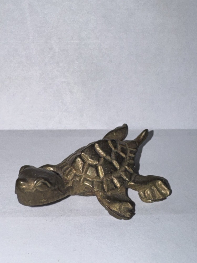 Brass Turtle Mini Figure Solid Trinket Shelf 1”