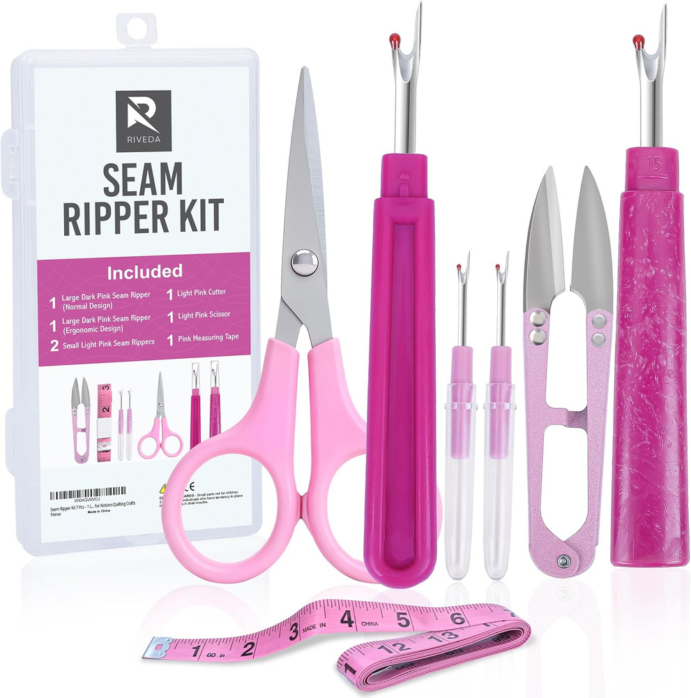 Seam Ripper Kit 7pcs Sewing Tools w/ Scissors Thread Cutter Measuring Tape