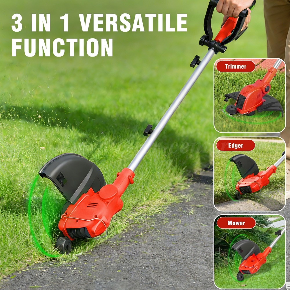12" Cordless String Trimmer, 90° Rotating Head, Auto Feed, 2000mAh, Red