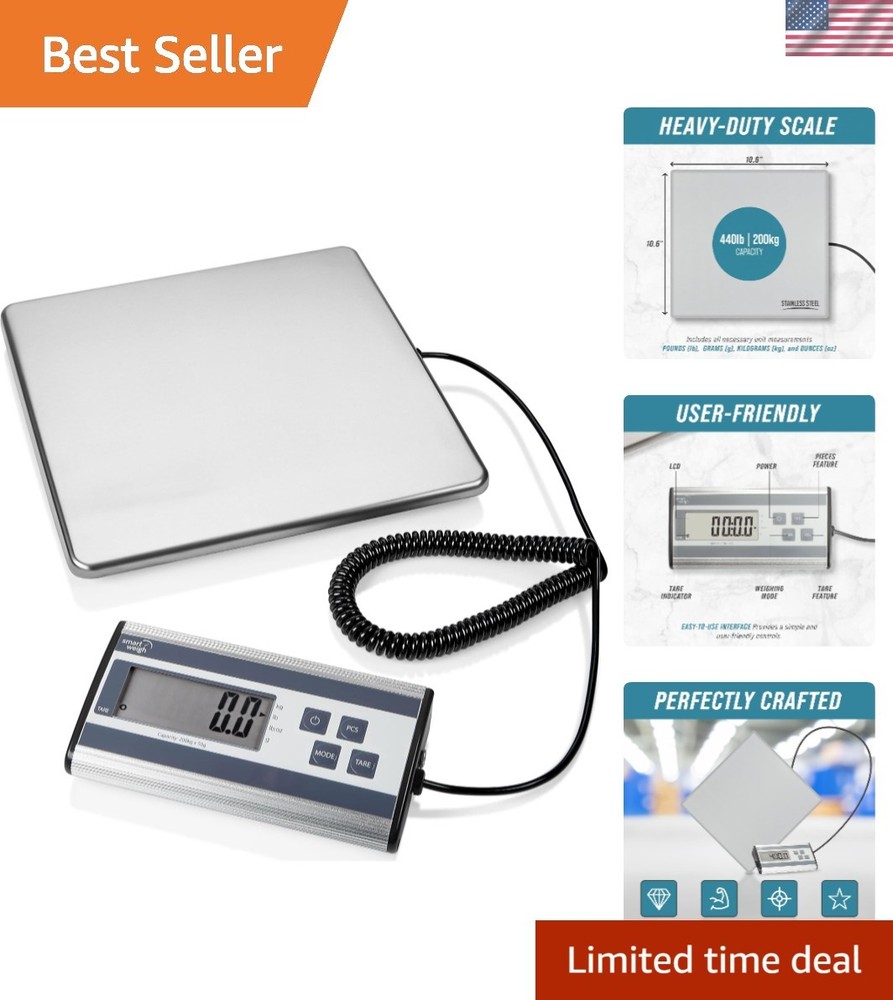 Stainless Steel Postal Scale: 440 lb Capacity, 6 oz Readability, Hold Function