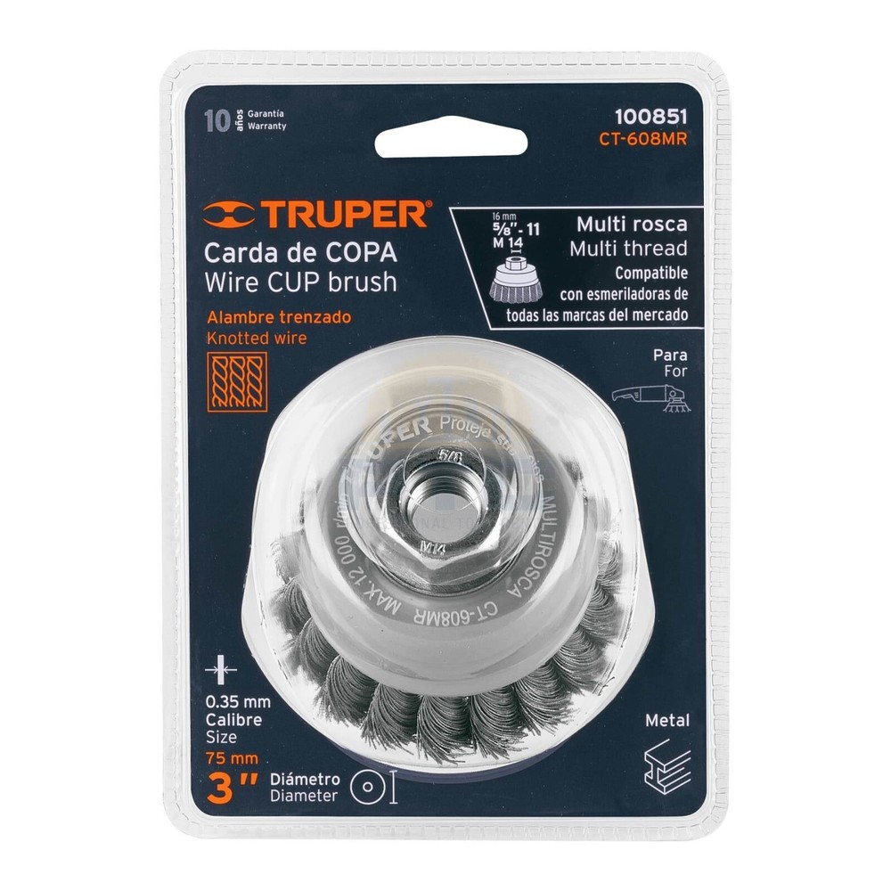 Truper CT-608MR Carding cup 3" fine braided wire, Multi-thread