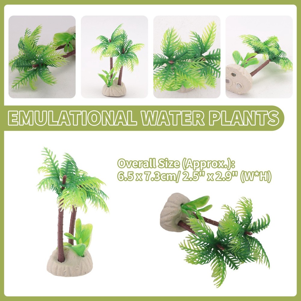 Fish Tank Emulational Coconut Tree Decor w Ceramic Base Q5Y65408