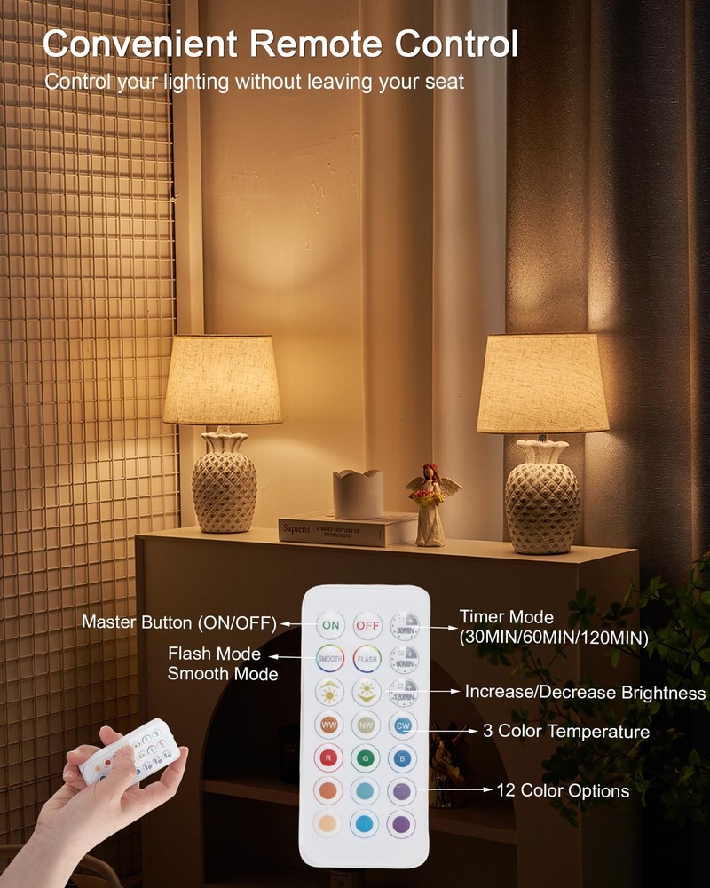 13" Small Rechargeable Cordless Table Lamp, Remote Control Timer Dimmer, Batt...