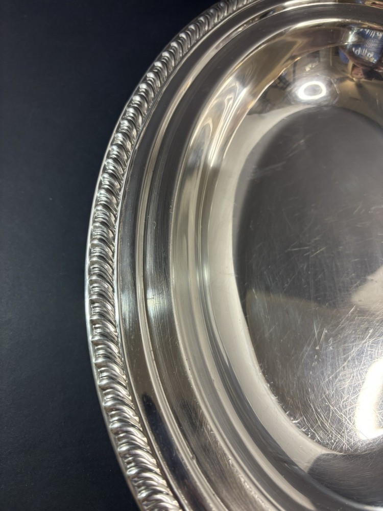 Silver-Plated Serving Bowl/Tray Rope Edge Pattern Unmarked 12”X 9”