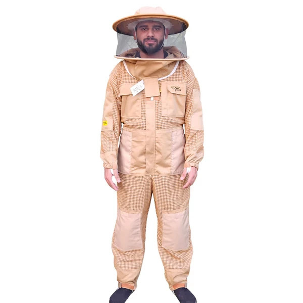 Khaki 3 Layer Mesh Ventilated Beekeeping Suit With Round Brim Hat