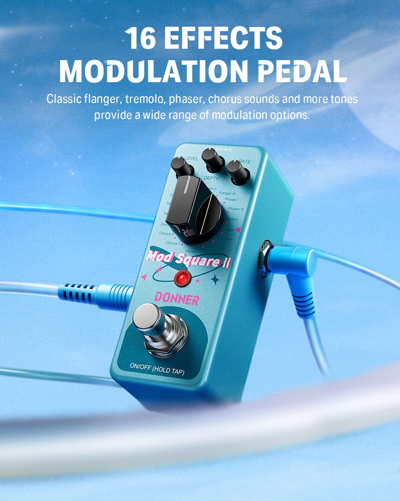Donner Mod Square II Modulation Effects Pedal Chorus Phaser Tremolo Flanger Wah