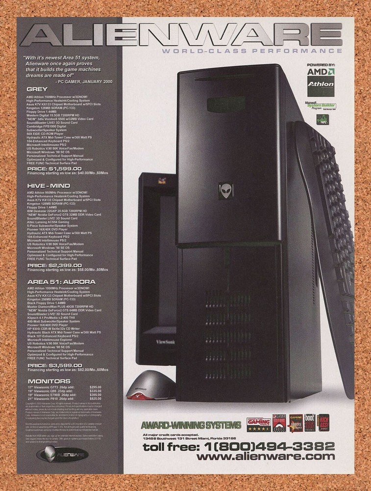 Alienware PC Original 2001 Ad Authentic Performance Gaming Retro Tech Promo