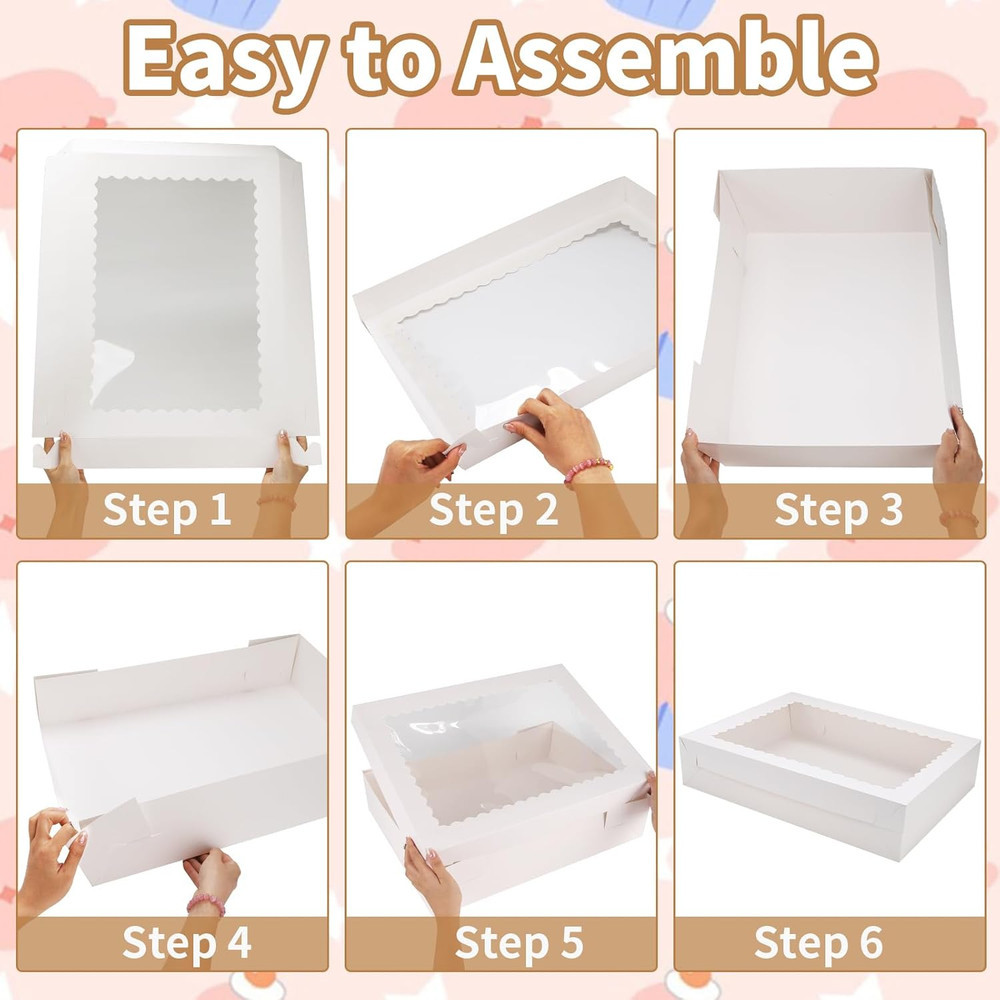 White Rectangular Half Sheet Cake Boxes with Window 10 Pack 19x14x4 Inch Stur...