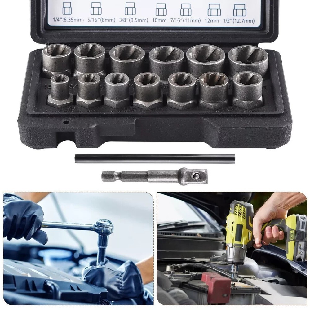 15PC Impact Damaged Bolt Nut Screw Remover Tool Socket Threading Extractor