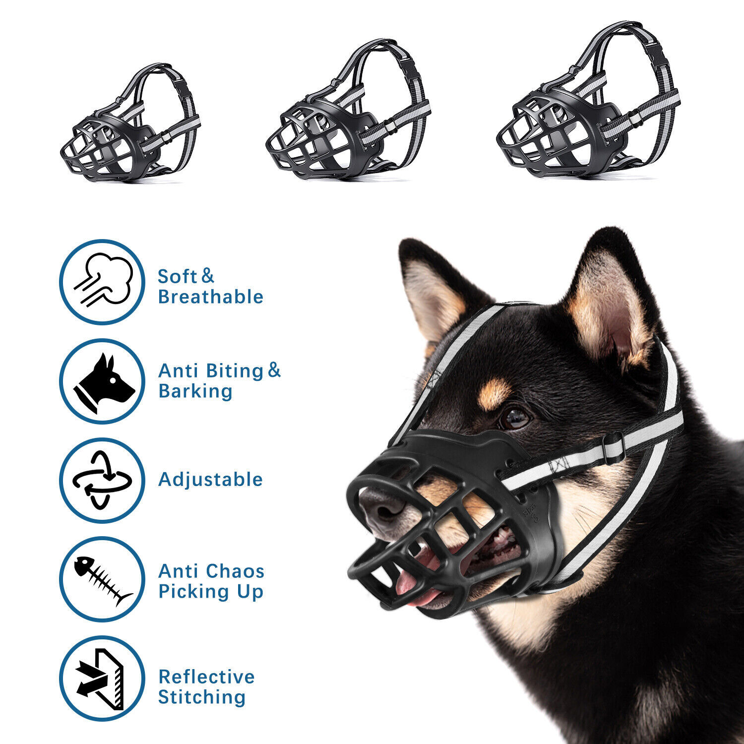 Dog Muzzle Pet Adjustable Breathable Soft Barking Silicone Anti Bite Mouth Mask