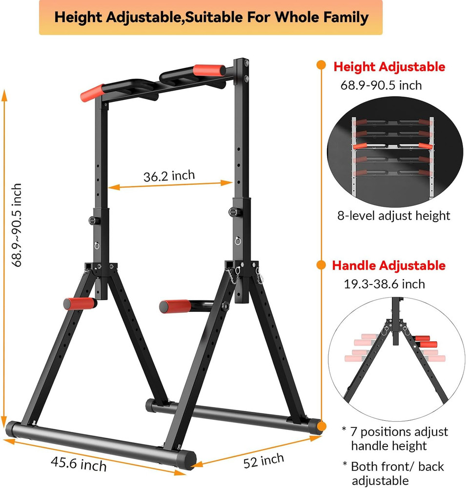 Foldable Power Tower Dip Station Pull up Bar Station Adjustable Multifunction Fi