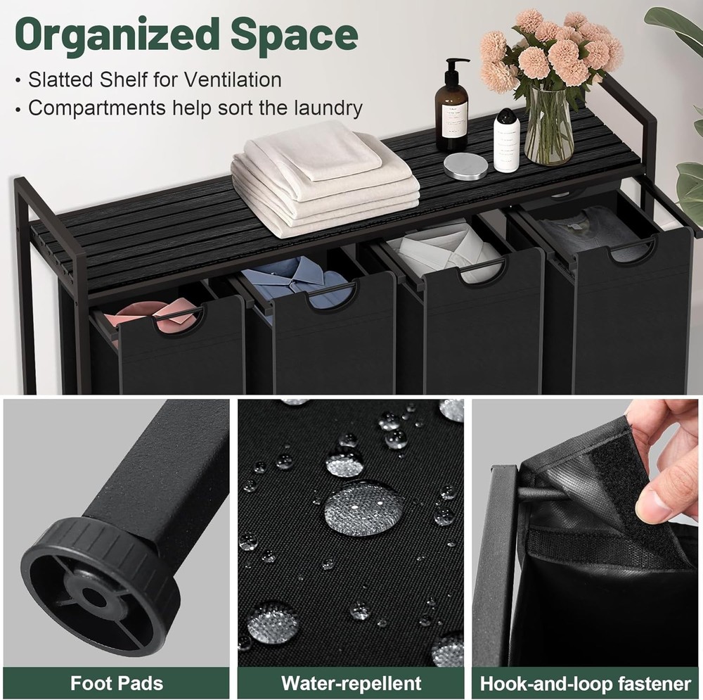 Laundry Hamper, Laundry Sorter with 1 Pull-Out Removable Oxford Fabric Bags
