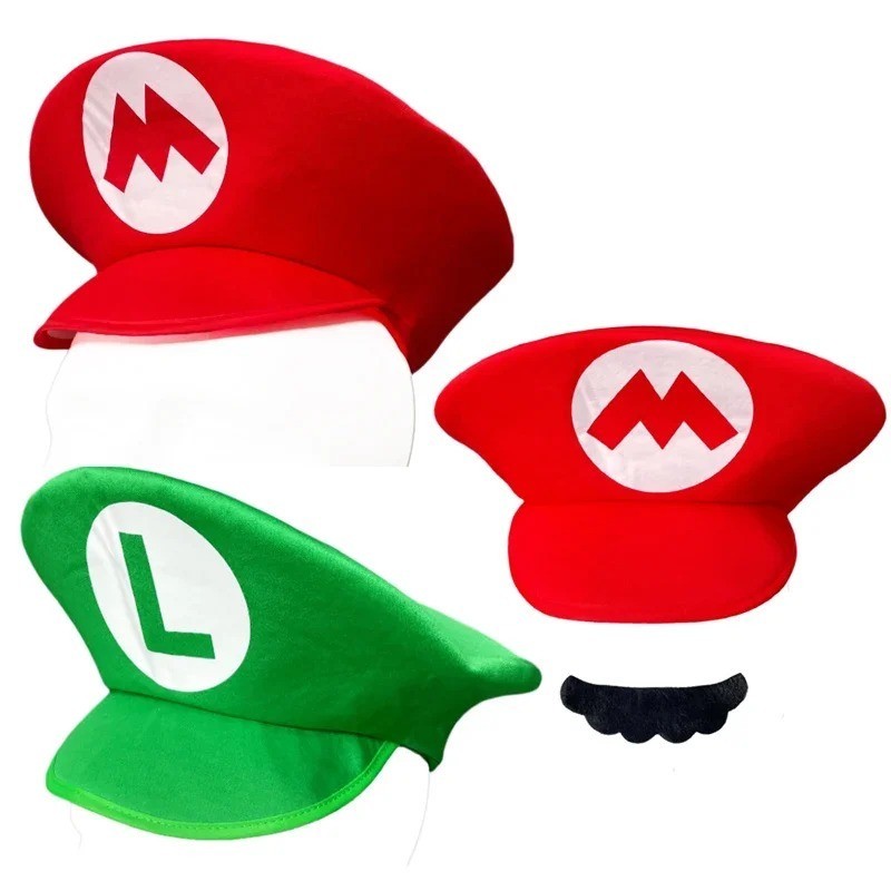 Mario & Luigi Foam Hat Cap and Moustaches Costume Party Cosplay Shows Dress Up