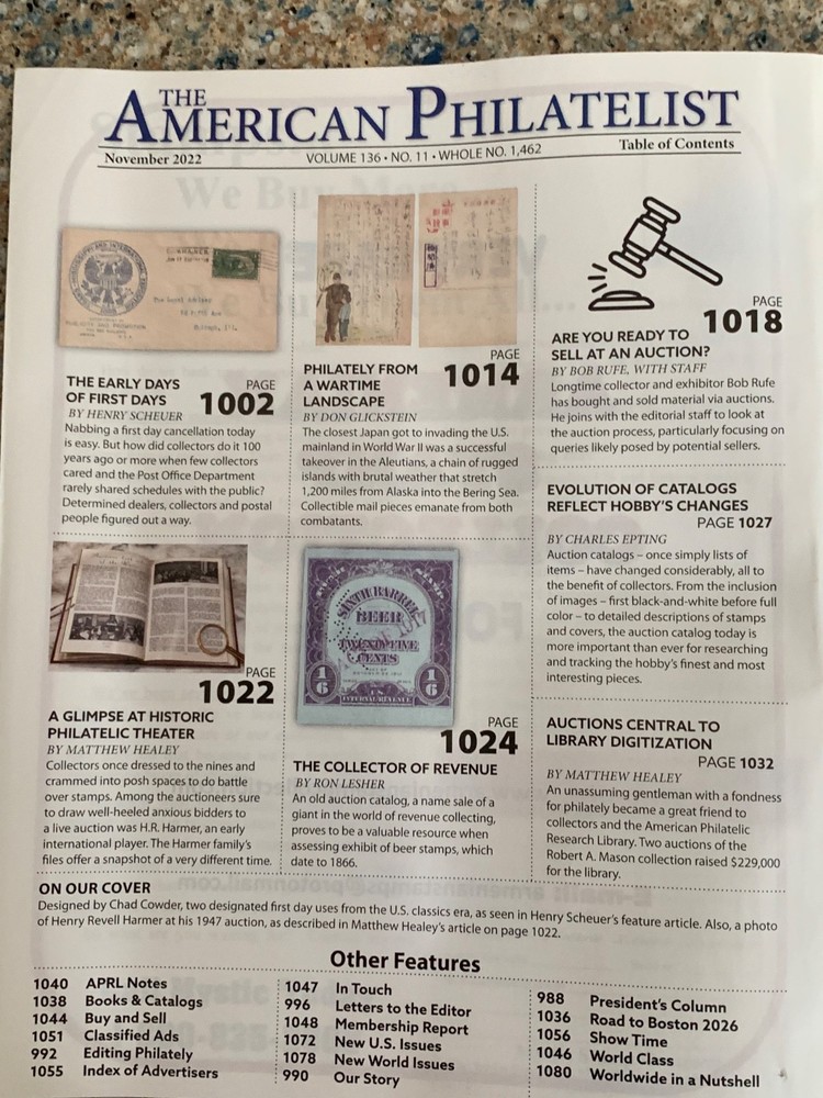 American Philatelist Magazine 2022, November
