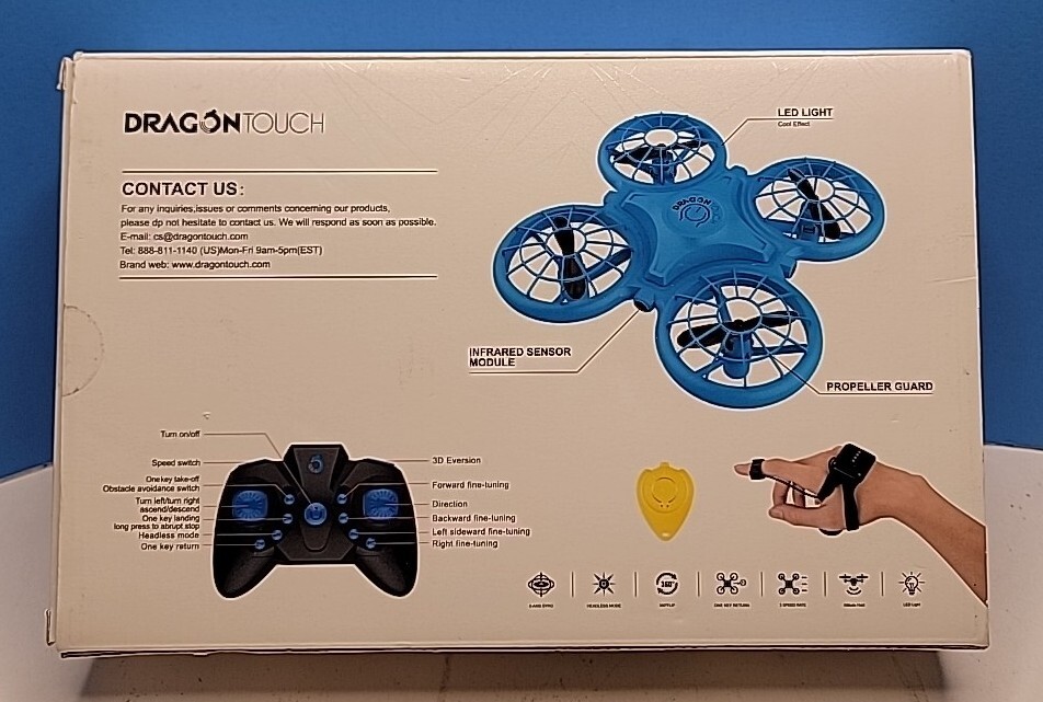 Dragon Touch DK01 Mini Drone - Remote Or Hand Control Operation.