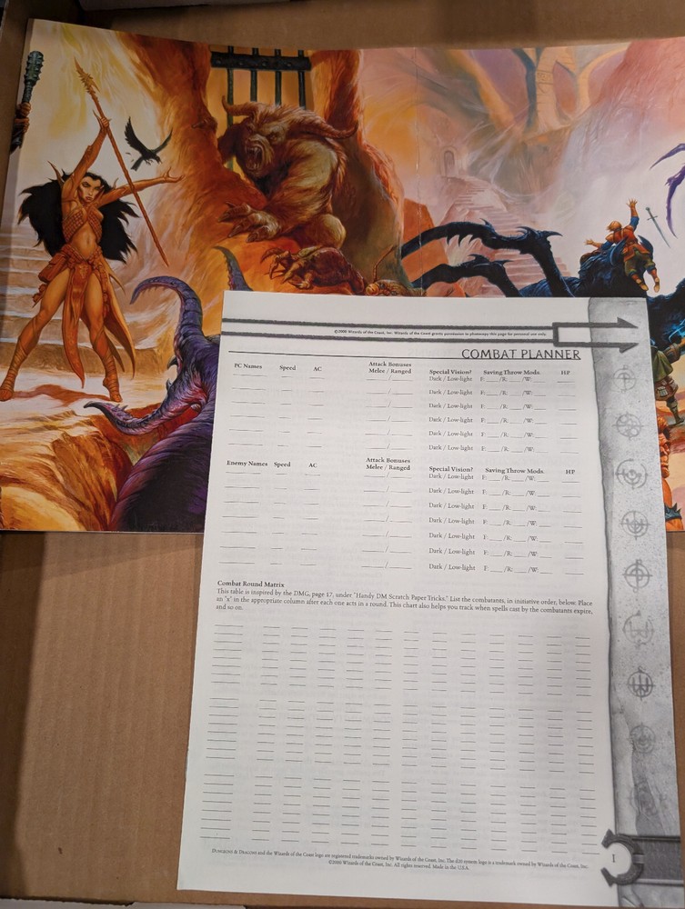 Dungeon Master's Screen & Combat Planner Dungeons & Dragons D and D 3E Nice!