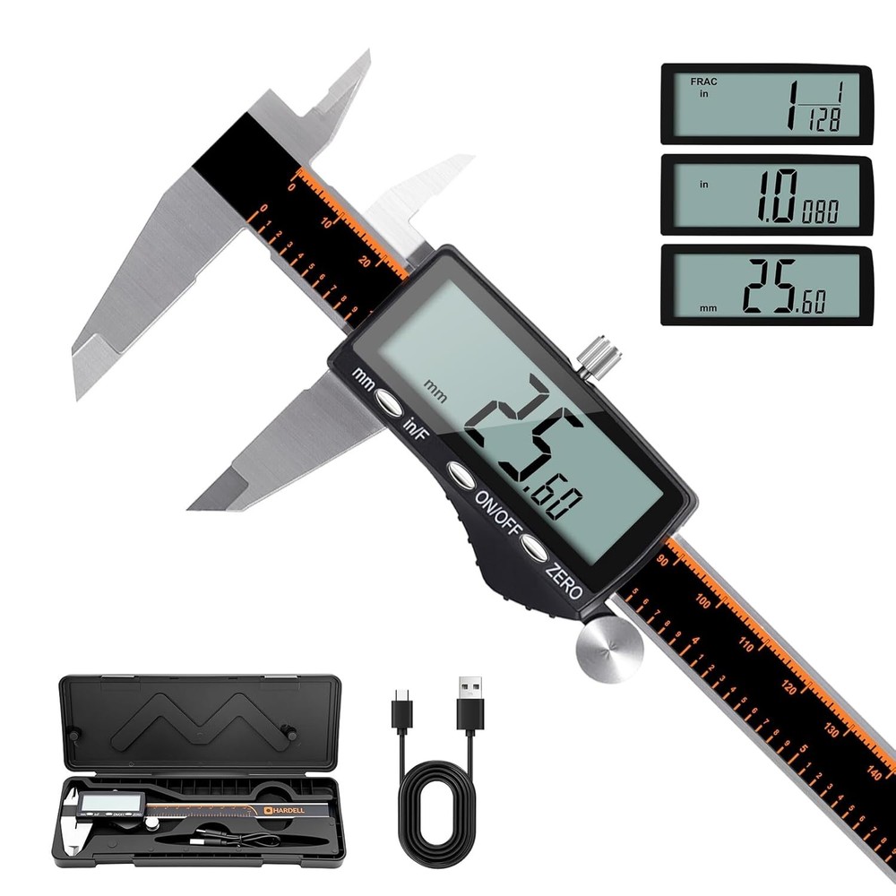 Versatile 6-Inch Digital Caliper - Rechargeable, Auto-Off, LCD for All Projects