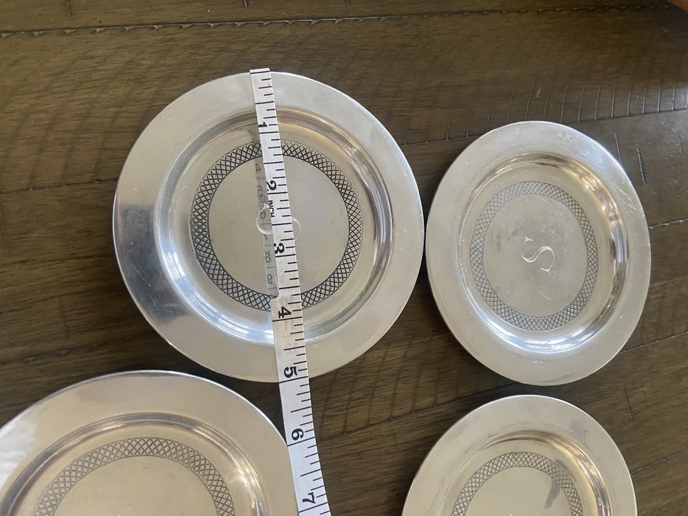 CELEBRATION SILVER ETCHED COASTERS, SET OF 4 Nice Condition