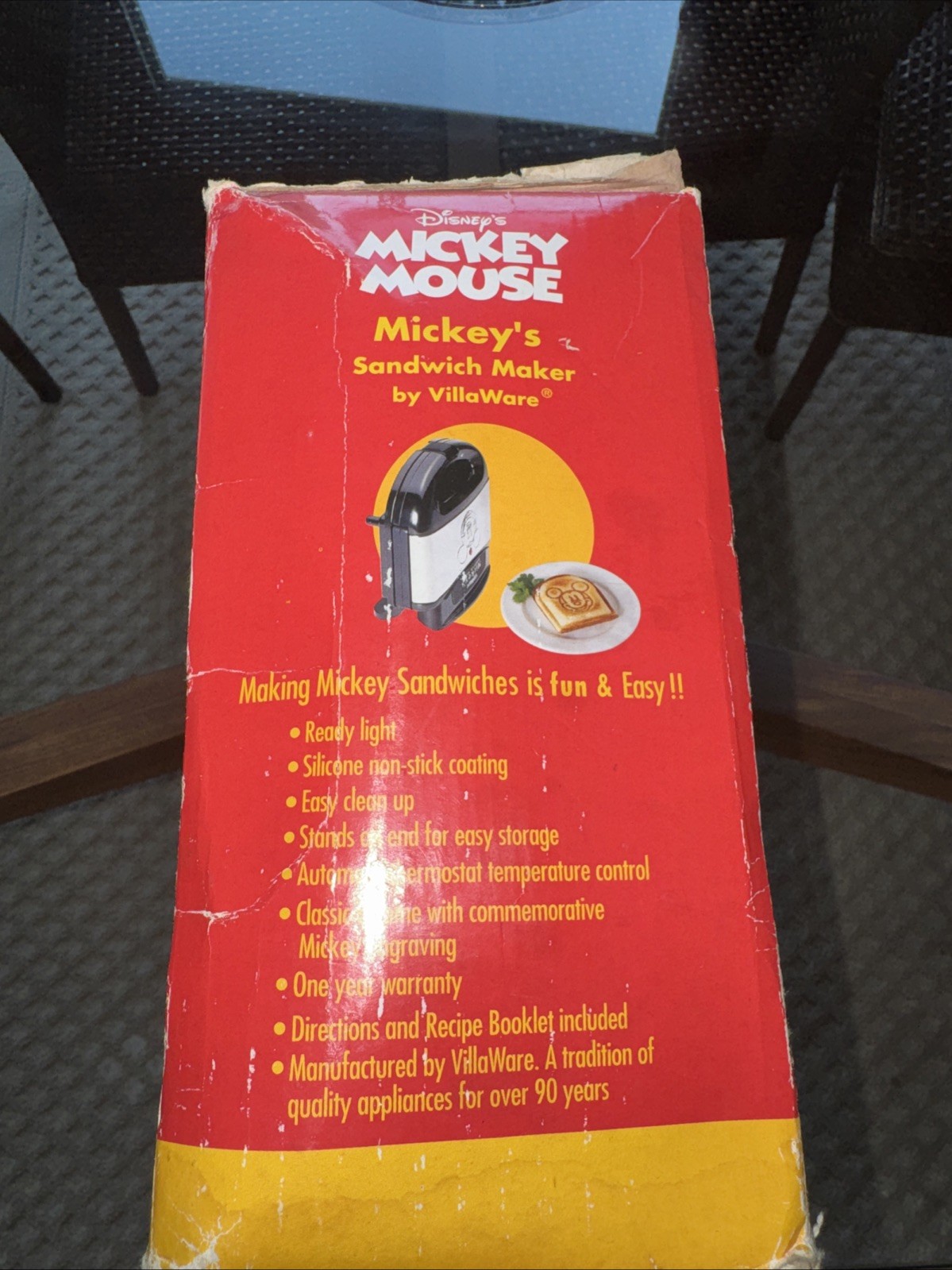 Vintage Disney Mickey Mouse Sandwich Maker by VillaWare 5555-03 (Used Once)
