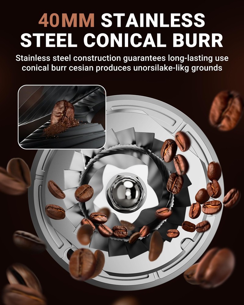 AMZCHEF Coffee Grinder for Home, Precise Grinding, 24 Settings, LED Control