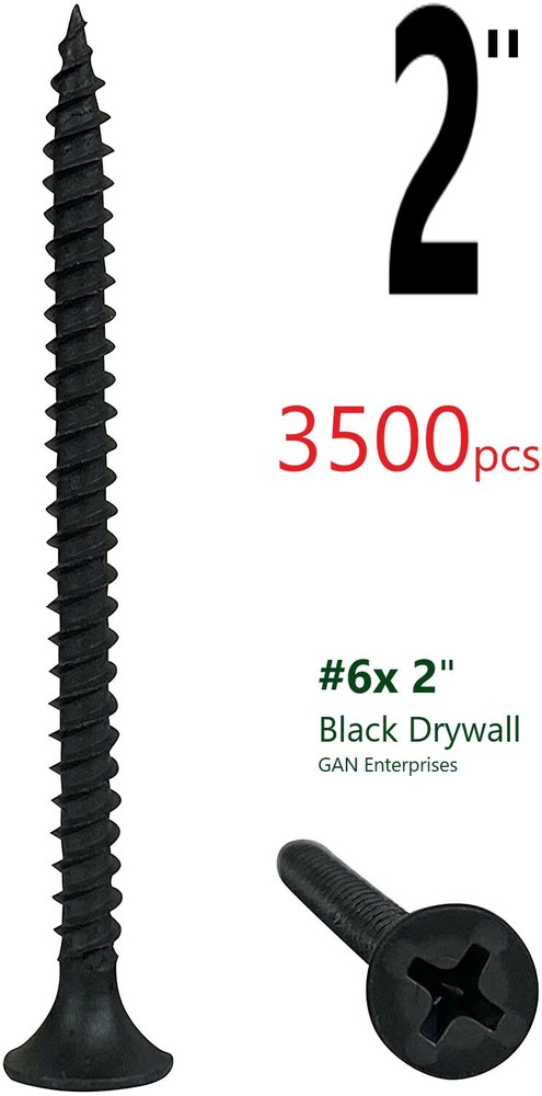 PHILLPS BUGLE HEAD #6 X 2" DRYWALL SCREW COARSE THREAD BLACK PHOS (BOX 3500)