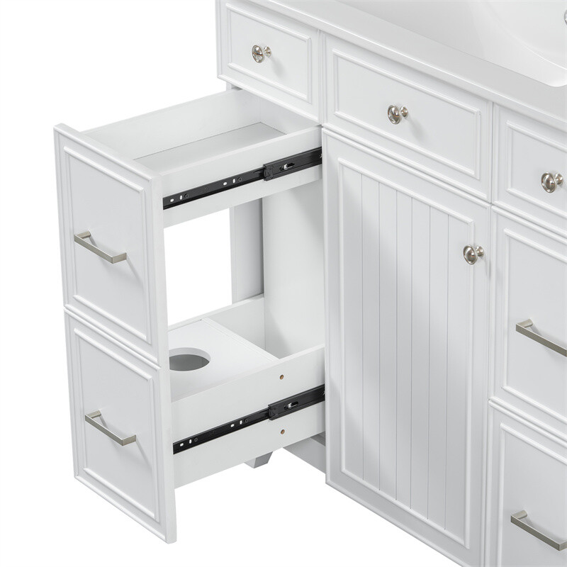 36" White Bathroom Vanity Set,Solid Wood Frame w/Ceramic Sink &Versatile Storage