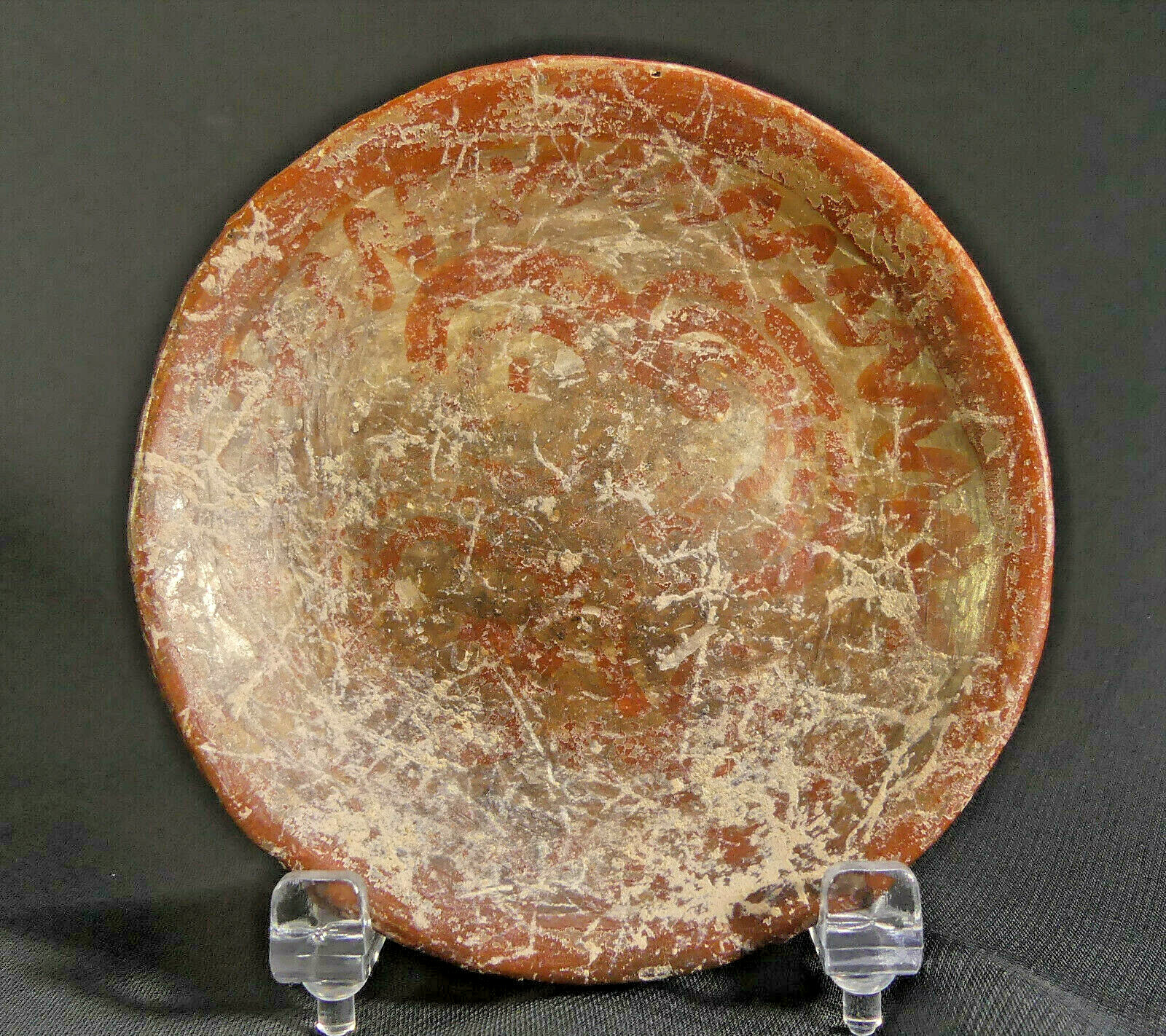 Native American Mississippian Culture Pottery Disk with Painted Glyphs AACA