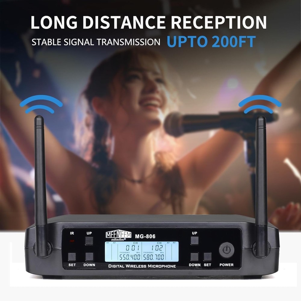 mffmffm UHF Wireless Microphone System - Dual Handheld Dynamic Microphones