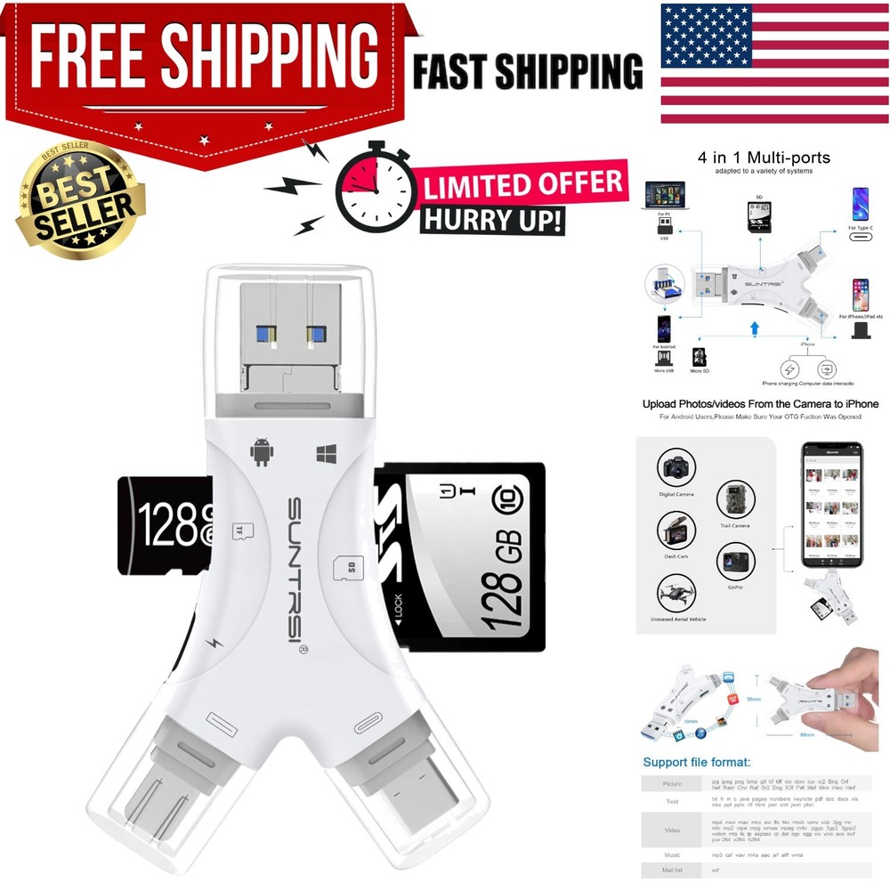 SD Card Reader for iPhone/ipad/Android/Mac/Computer/Camera,4 in1 Micro SD Car...