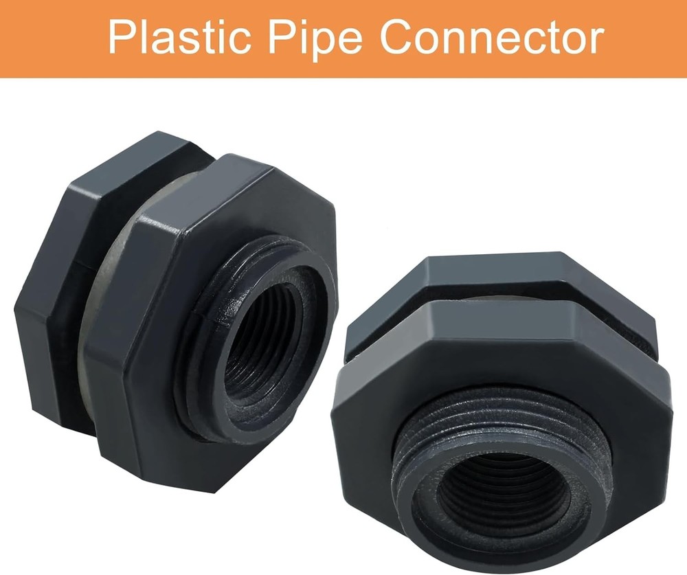 4pcs /2 PVC Bulkhead Fitting, 1/2 Inch Plastic Water Tank Connector Threaded ...
