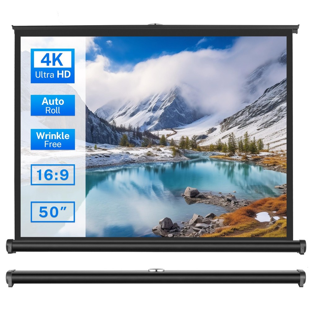 50 inch Small Projector Screen, Retractable Pull Up Screen, Floor Projector S...
