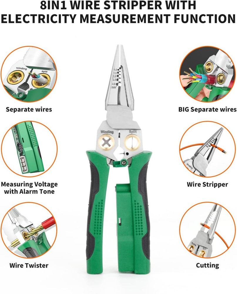 8-In-1 Wire Stripper Twister Set Includes Cable Scissors Voltage Tester Pliers