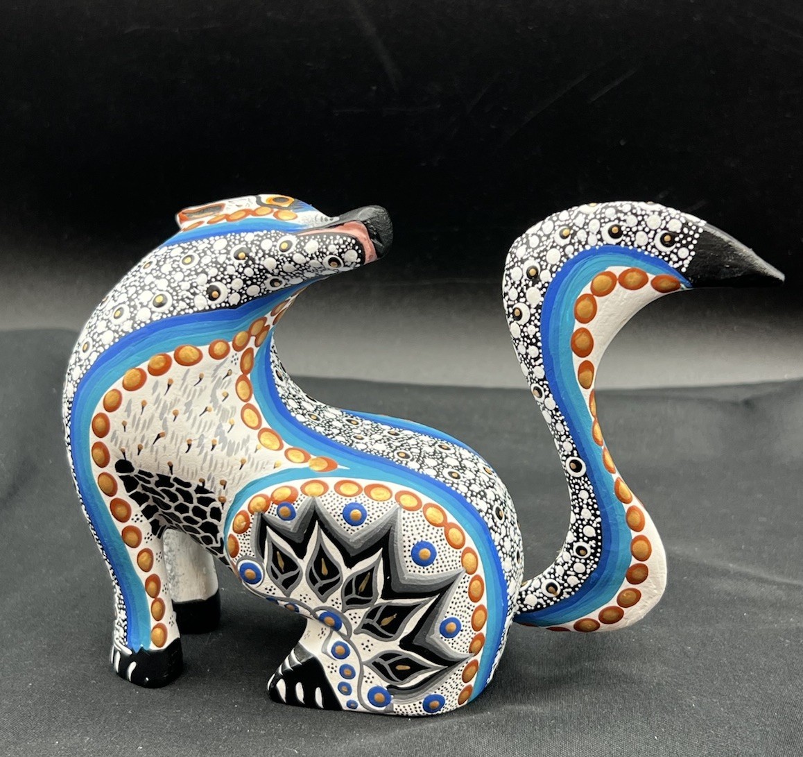 Alebrije  Wooden Coyote Sculpture Painted By Margarita & Gabriela Sosa 4.5” X 6”