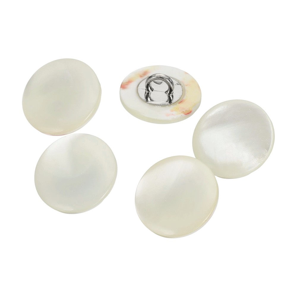 5Pcs Natural Shell Button, 15mm Curved Shell Shank Buttons, Beige/Silver