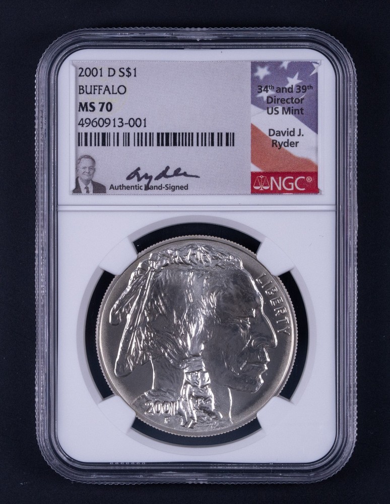 2001-D Buffalo $1 Commemorative Silver Dollar NGC MS70 Ryder Signed DCB001