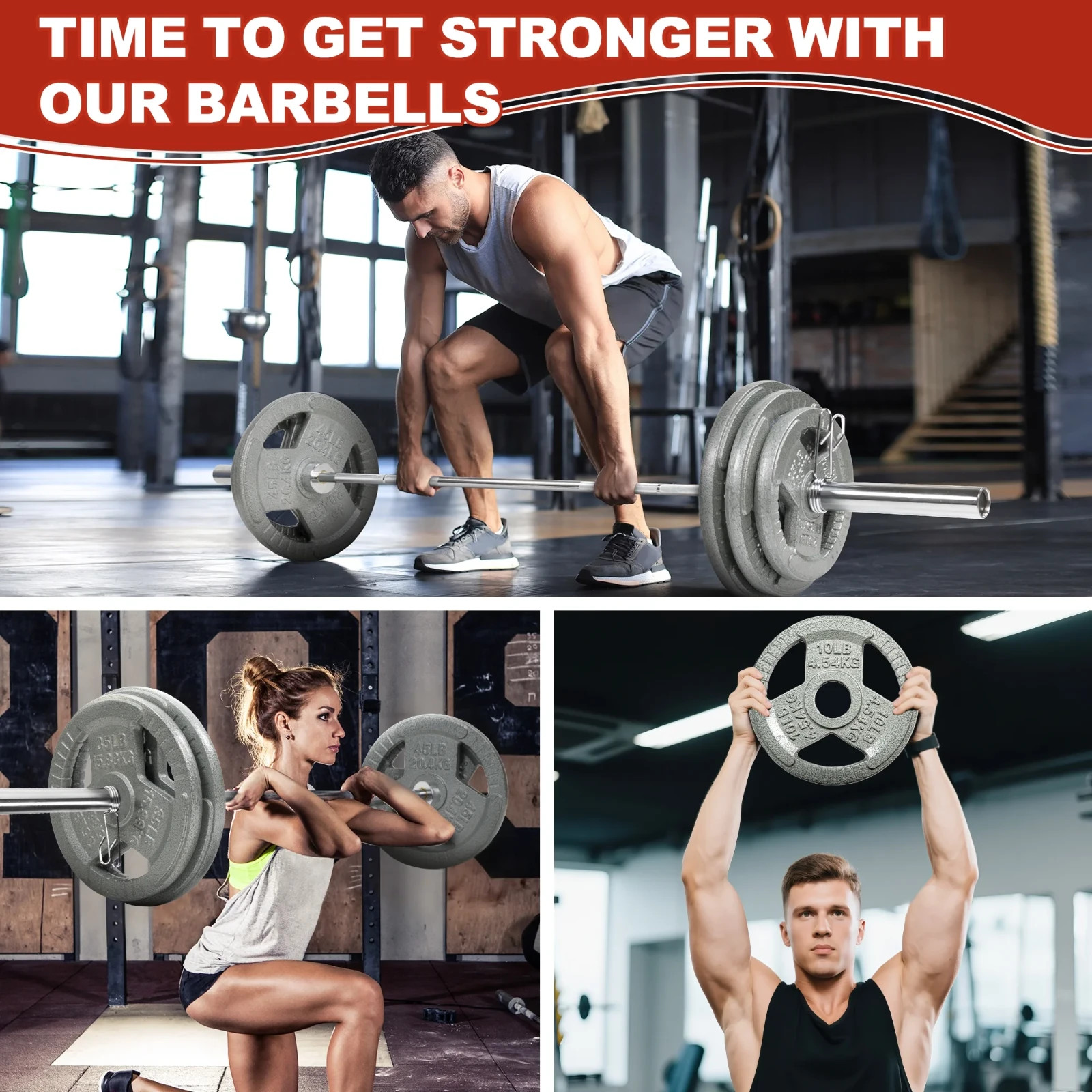 45lb x 2 Pair Cast Iron Weight Plates 2 Inch Olympic Barbell Plates Easy Grip