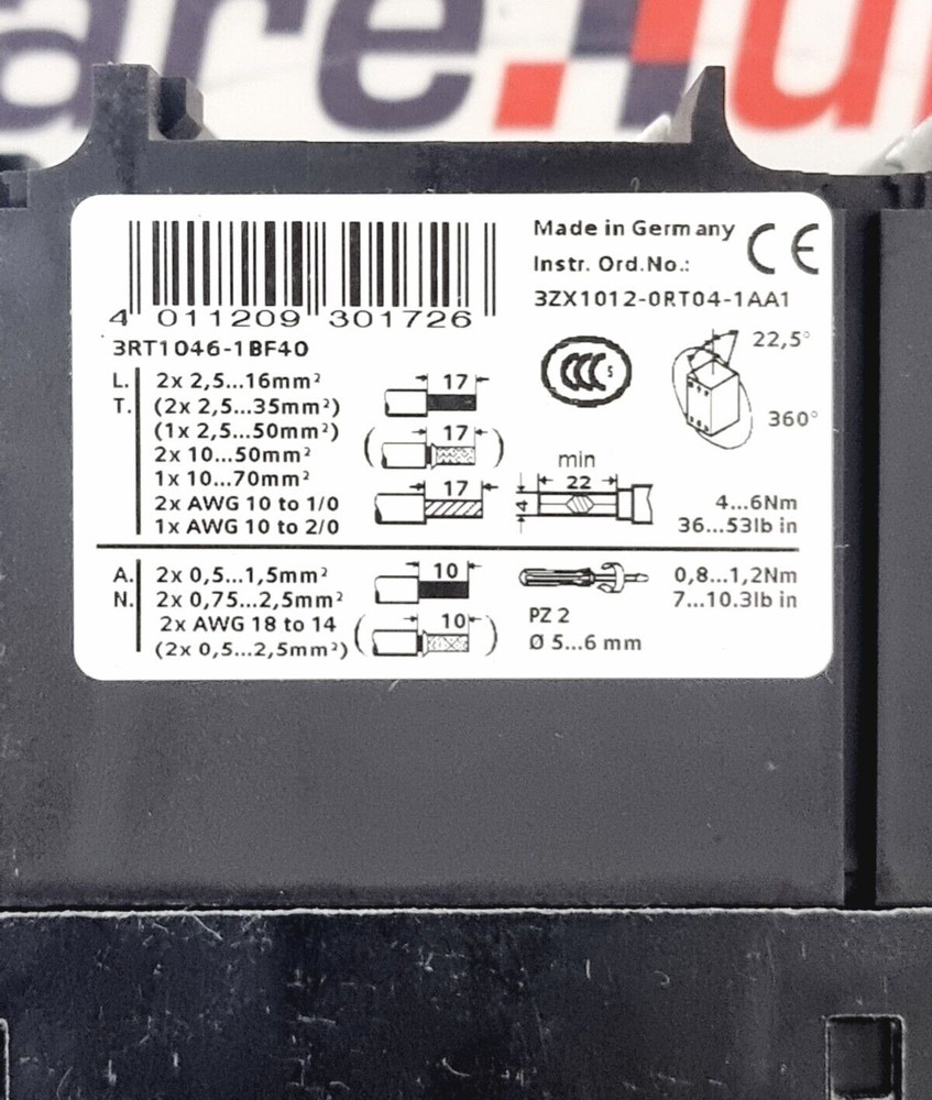 SIEMENS 3RT1046-1BF40 Contactor
