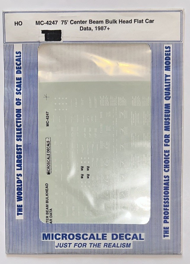 MICROSCALE HO DECAL-75’ CENTER BEAM BULKHEAD FLAT CAR DATA (1987+) - #MC-4247