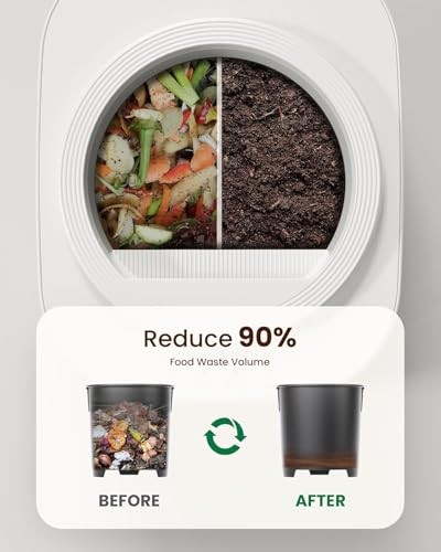 4L Electric Composter for Kitchen, Smart Countertop Compost Bin, Odorless White