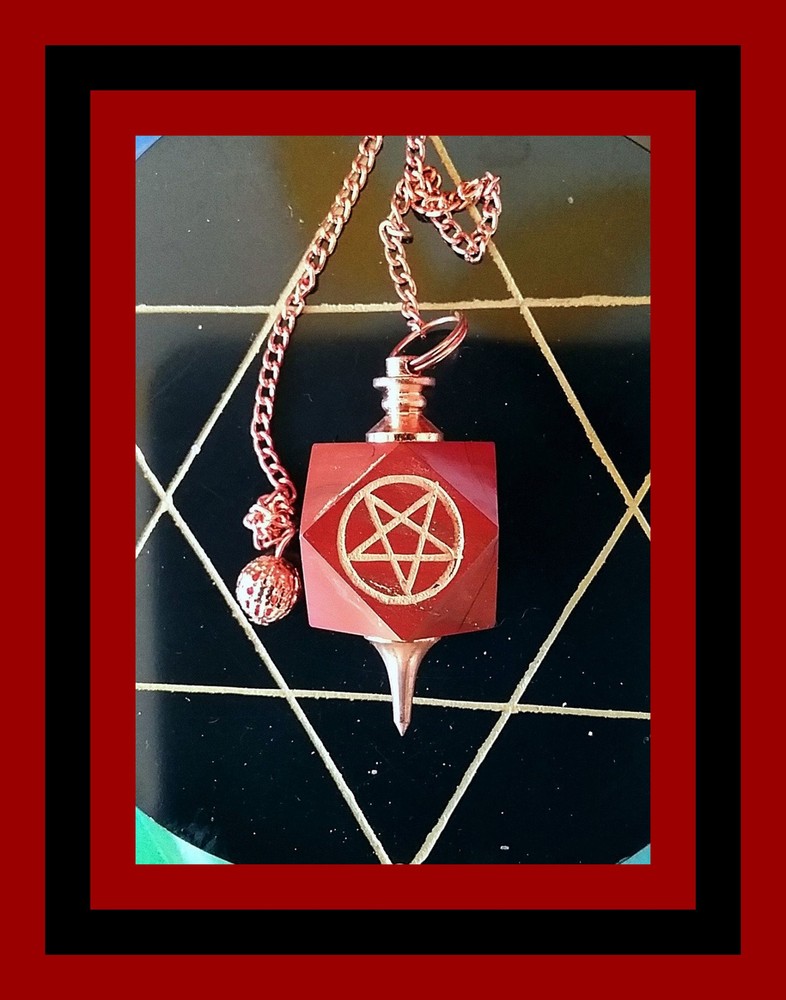 RED JASPER PENTAGRAM DOWSING PENDULUM, GEOMETRIC PENDULUM, WICCAN PENDULUM