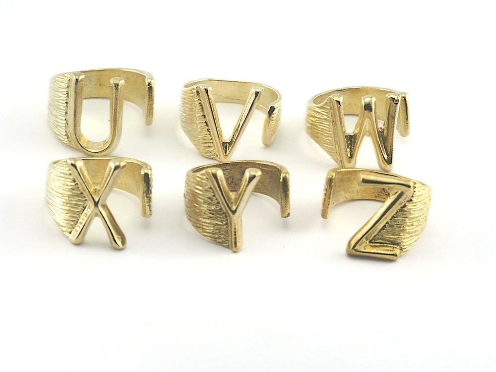 First Letter Ring Initial Name Raw Brass Adjustable 4US - 9US Statement Ring