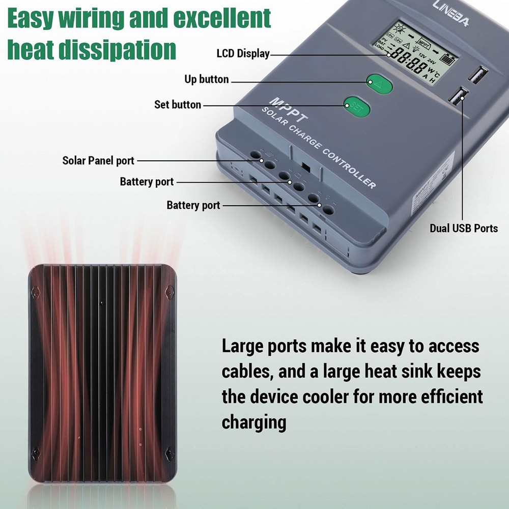 LCD 30A MPPT Solar Panel Regulator Charge Controller 12V/24V Auto Focus Tracking