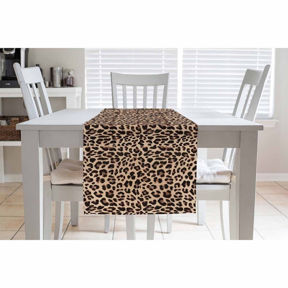 HOSNYE Table Runner Brown Leopard Pattern,Cotton Linen Table Runner Decoratio...