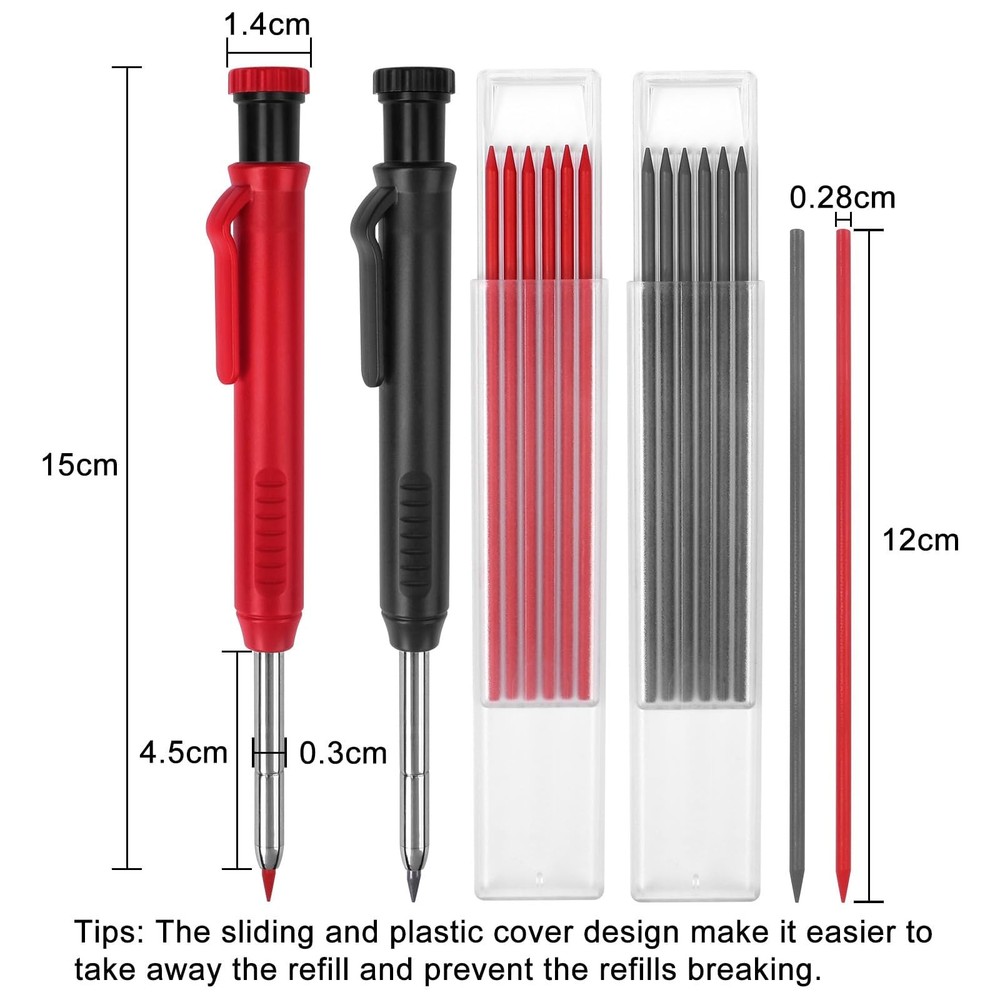 2 Pack Carpenter Pencils Mechanical Pencils with 12 Refills, Construction Pencil