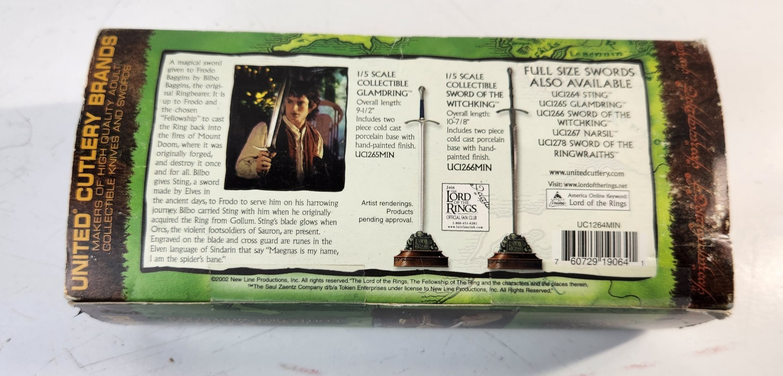 United Cutlery LOTR Sting sword 1/3 scale miniature collectible w/stand 2002